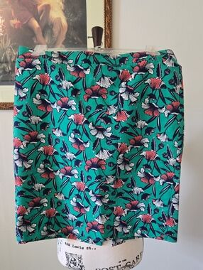 J. Crew Floral Print Pencil Skirt in Green, Coral & White